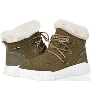 Romika Helsinki Faux Fur Lace Up Booties, Olive, Women's Size US 9/9.5, NWT